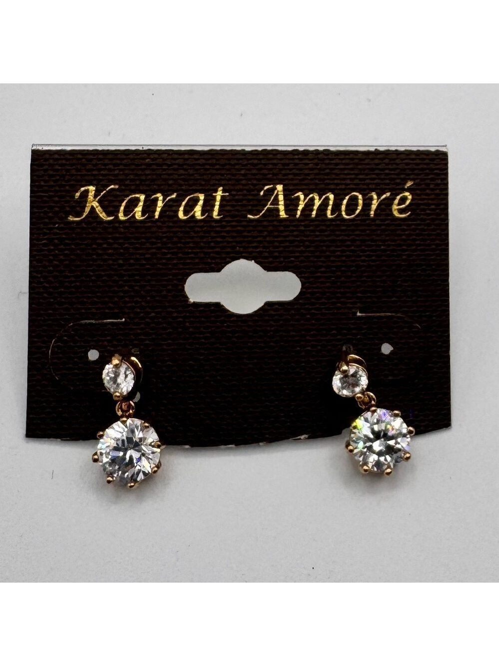 Karat Amoré Crystal Drop Earrings | Gold Tone | New on Card